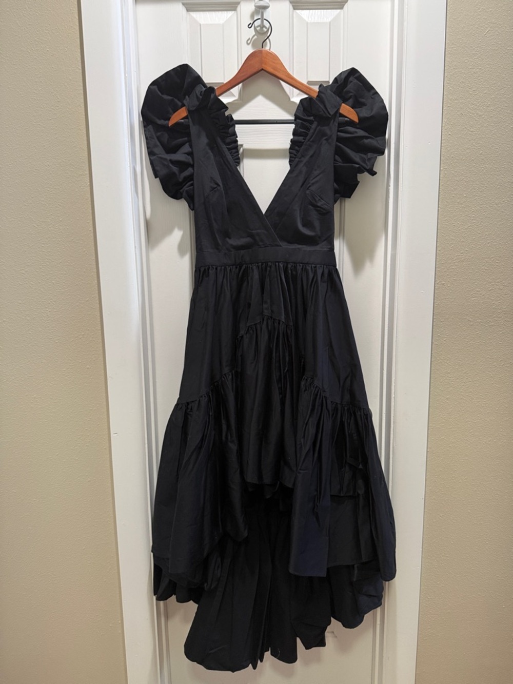 Making the Cut Black Ruffled V-Neck High-Low Dress